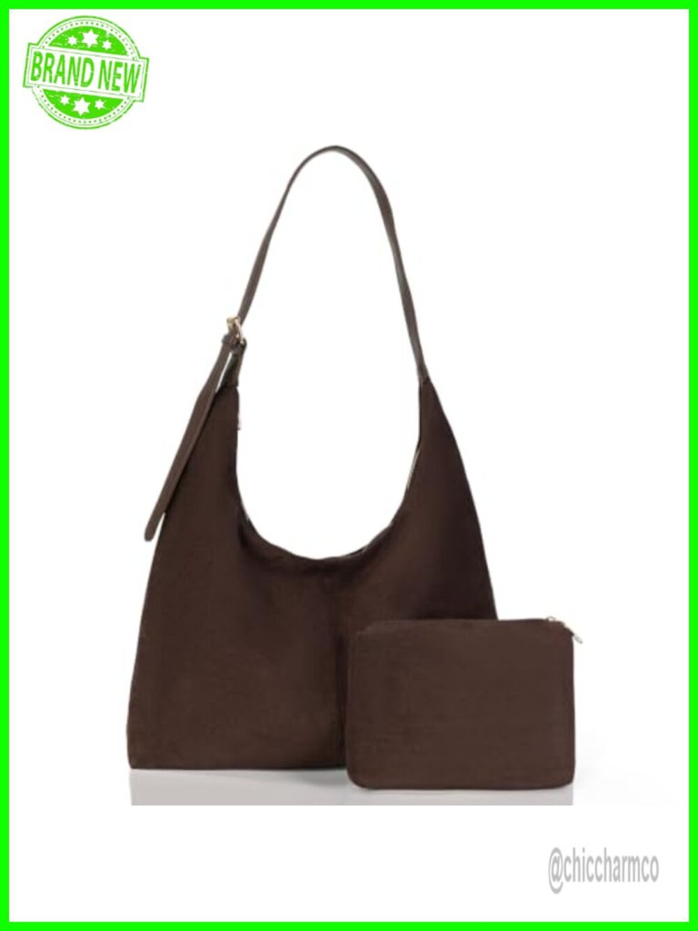Suede Tote Bag Womens Slouchy Hobo Full Zip Shoulder Bag with Pouch